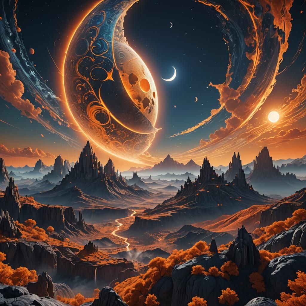 Sun and Moon in Ethereal Matte Painting Style