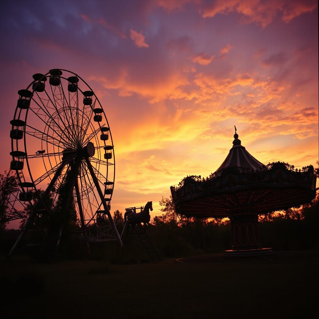 Abandoned Carnival at Dusk in Cinematic Style
