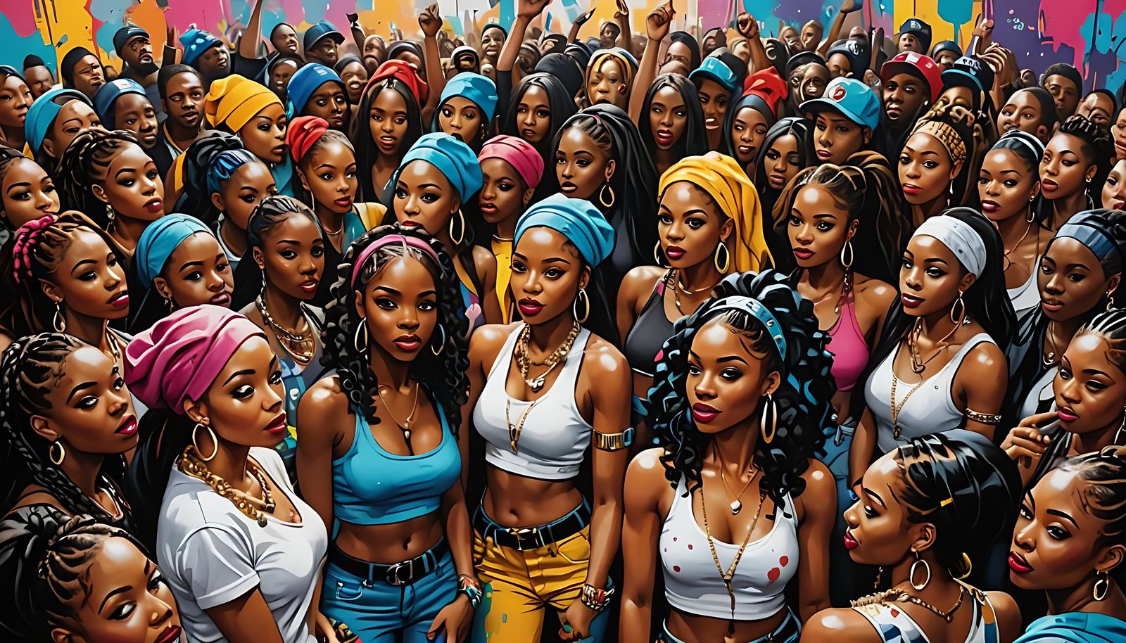 Hip Hop Party Scene in Graffiti Art Style