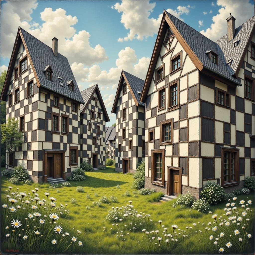 Surreal Austrian Village in Baroque Gothic Impasto Style