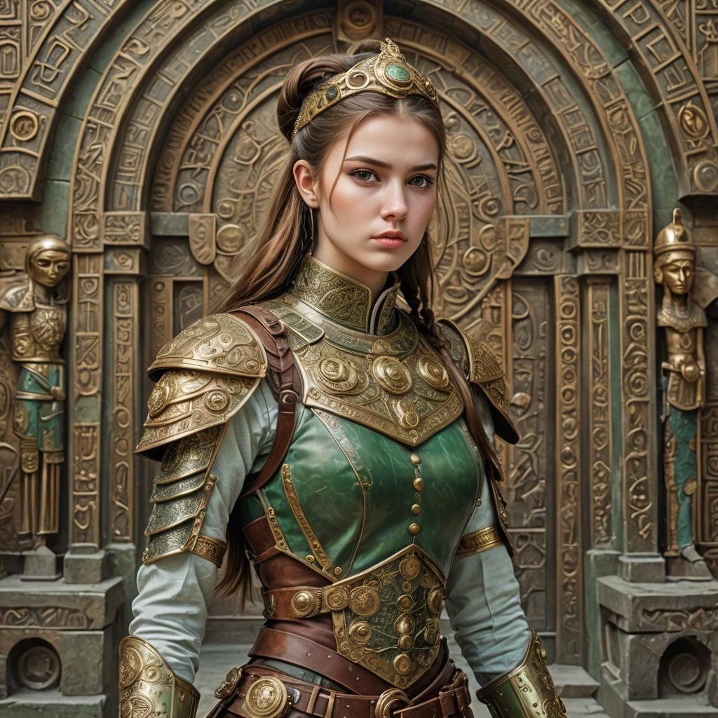 Steampunk Woman in Egyptian Armor, Hyperrealistic Portrait