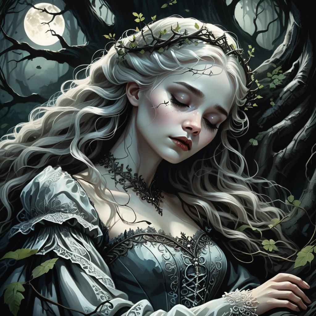 Sleeping Beauty in Gothic Fairytale Illustration