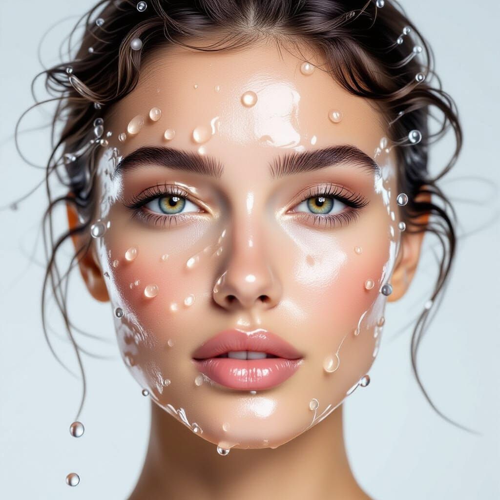 Hyper-Realistic Face Dissolving into Water Droplets