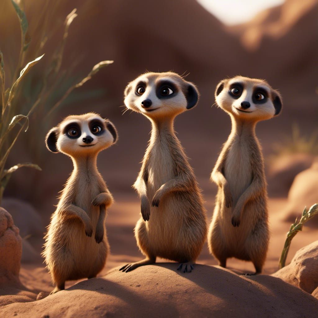 Whimsical Meerkats with Googly Eyes Playing