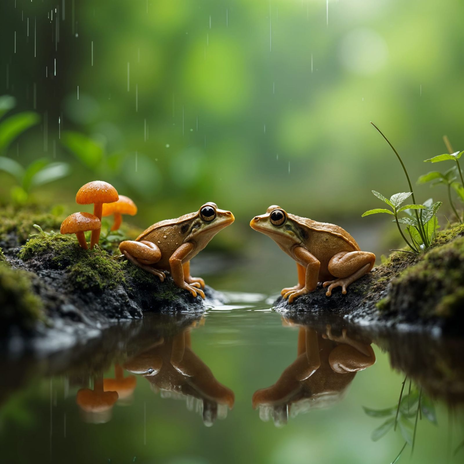 Hyperrealistic Photography of Tiny Frogs in a Rainy Forest