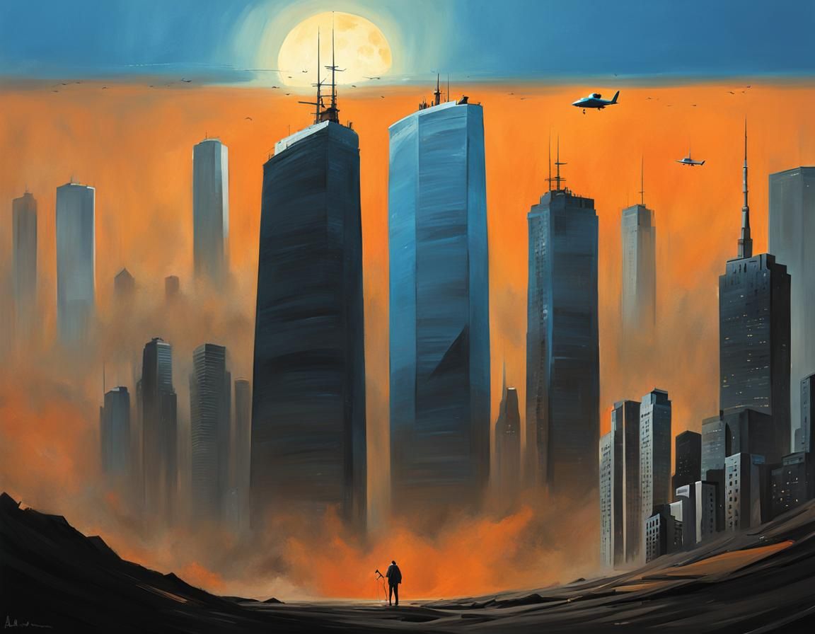 Dystopian Cityscape in Dark Surrealist Style