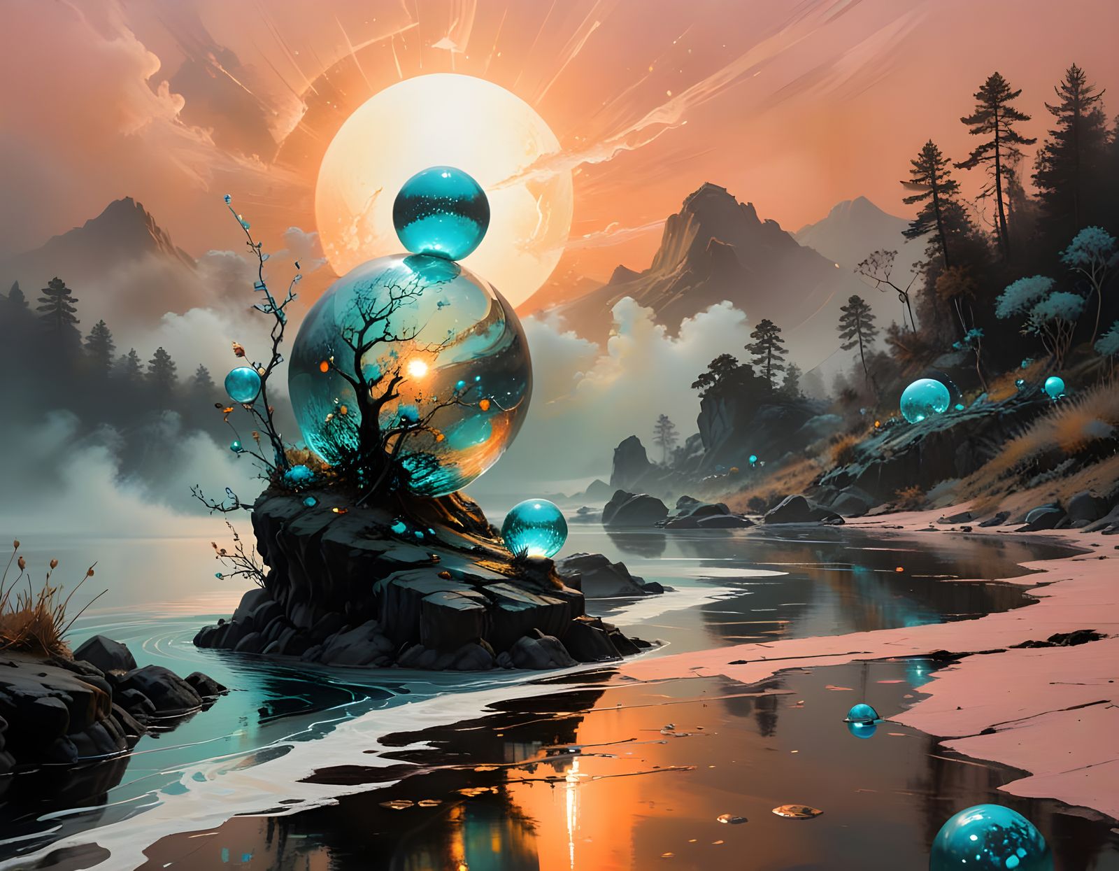 Bioluminescent Landscape in Soft Impasto Painting Style