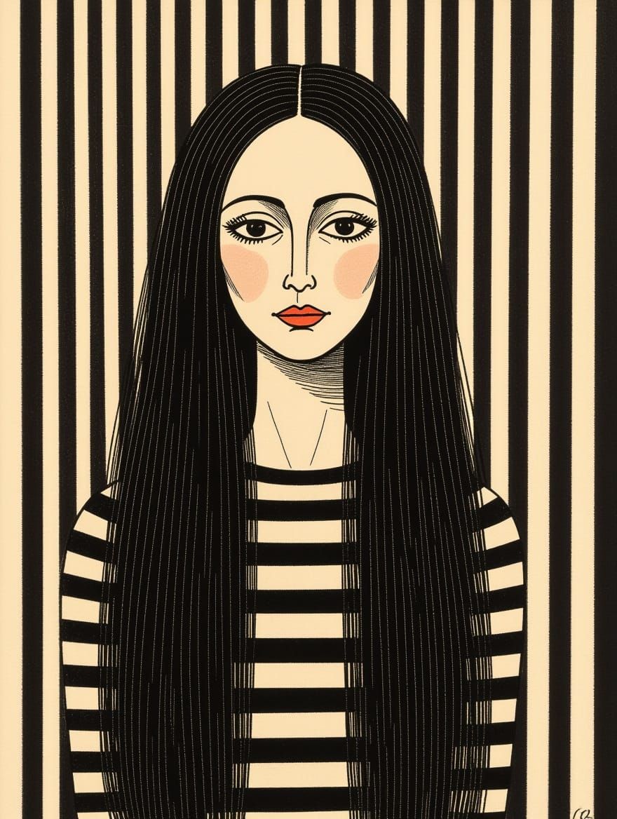 Gothic Woman in Striped Patterns, High Angle