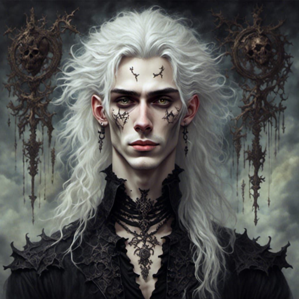 Pale Young Man Portrait with White Hair