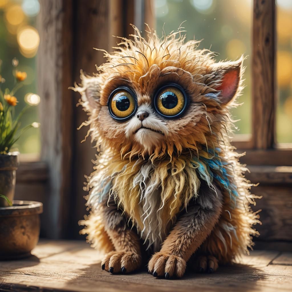 Cute Chuzzle Creature in Cozy Room: Digital Art