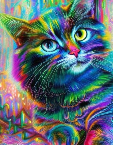 Rainbow Cat in Hyperdetailed Neon Art