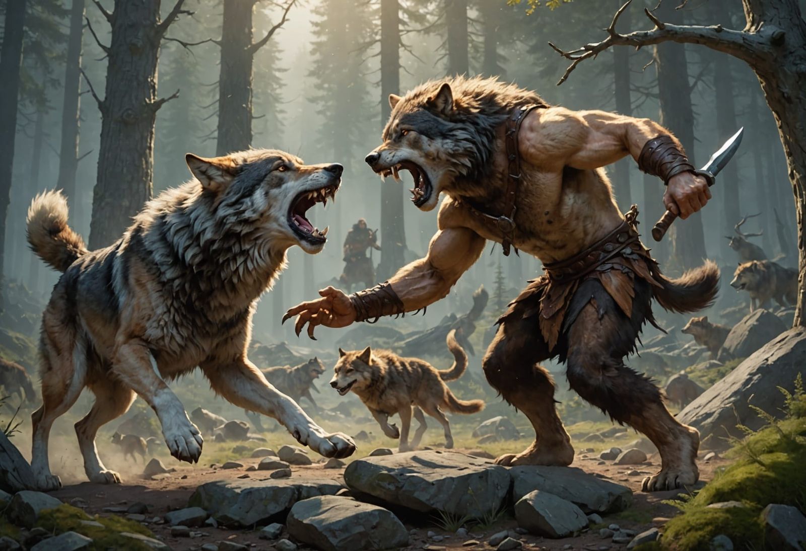 Ancient Warrior Battles Savage Wolf in Epic Clash