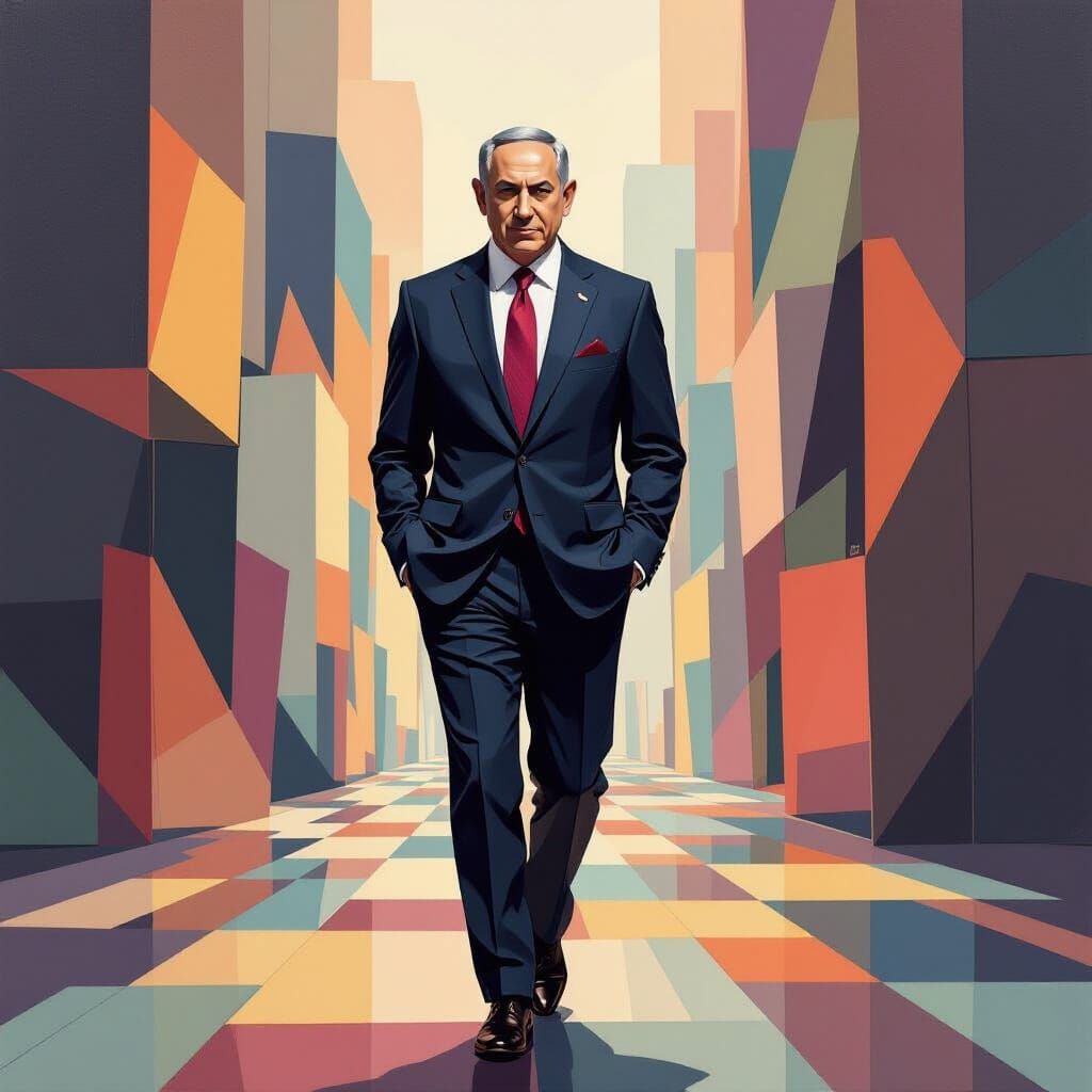 Netanyahu Portrait in Cubist Neo-Cubism Style