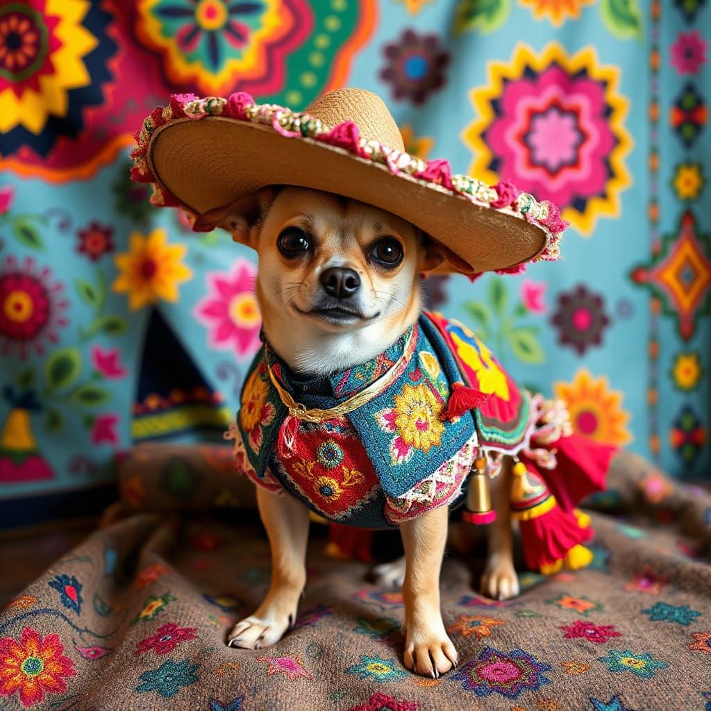Chihuahua in Sombrero: Pop Surrealist Folk Art