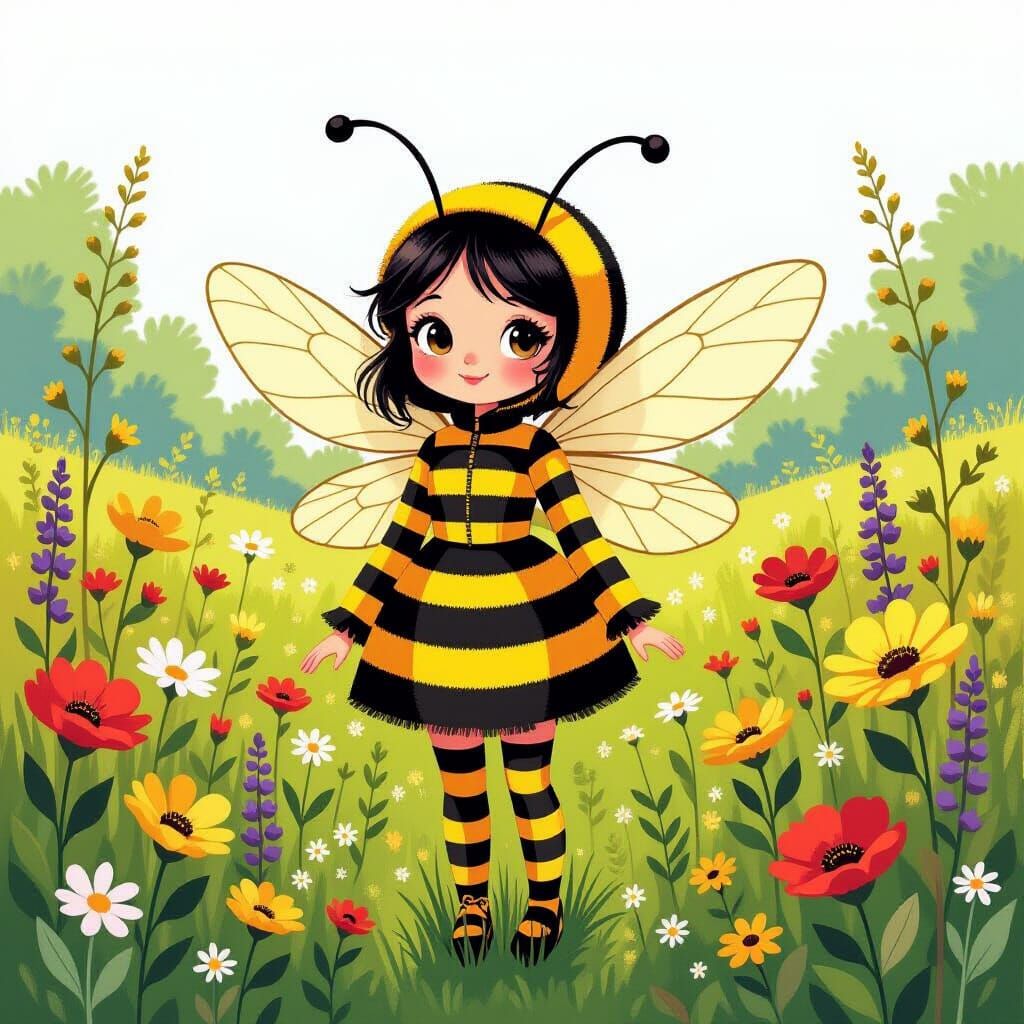 Fairy Bumblebee in Lush Wildflower Meadow