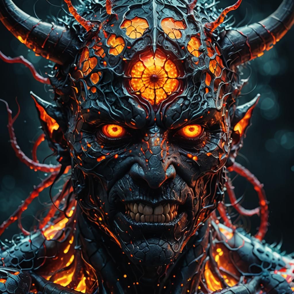 Cellular Demon Portrait in Double Exposure