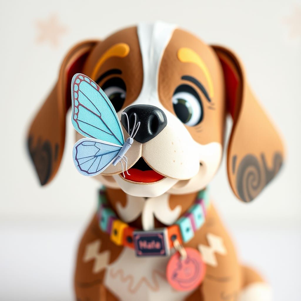 Puppy and Butterfly in Papercraft Style