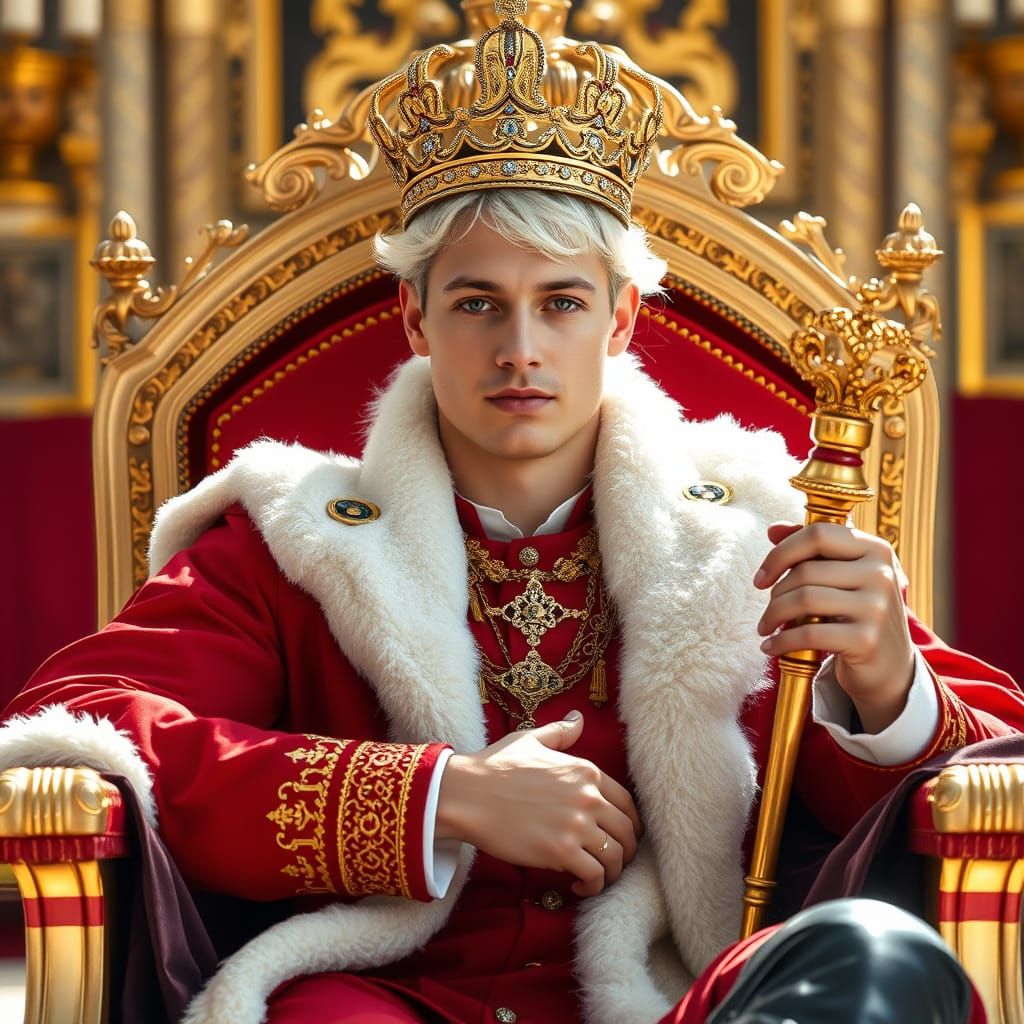 Regal European King in Royal Coronation Attire