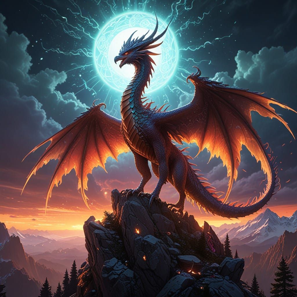 Dragon-Phoenix Hybrid Amidst Radiant, Iridescent Patterns on...