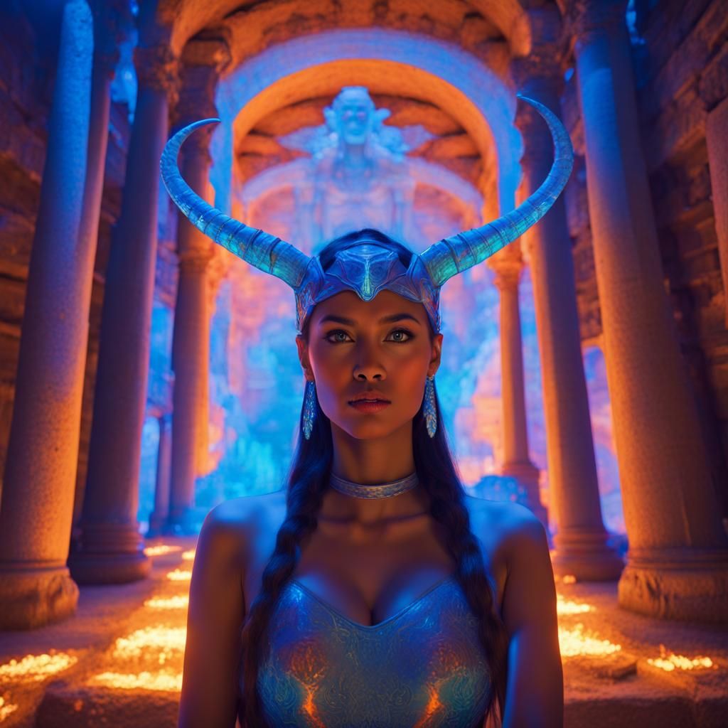 Holographic Goddess Projection in Ancient Ruins