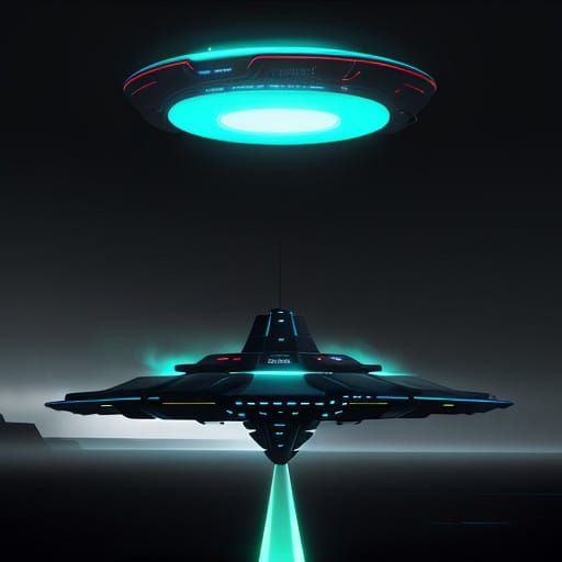 Glowing Metallic UFO Ship in Desolate Landscape