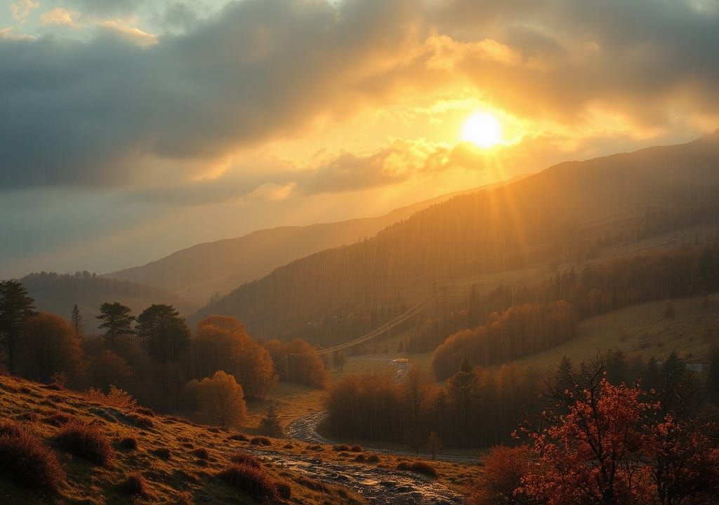 Scottish Autumn Landscape Shines After Rain