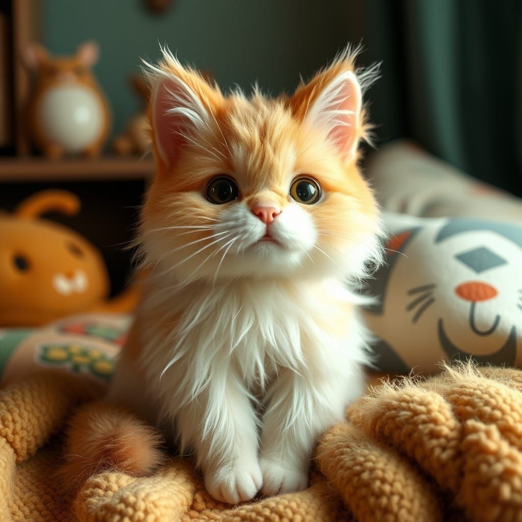 Fluffy Fabric Cat Inspired by Storybook Art