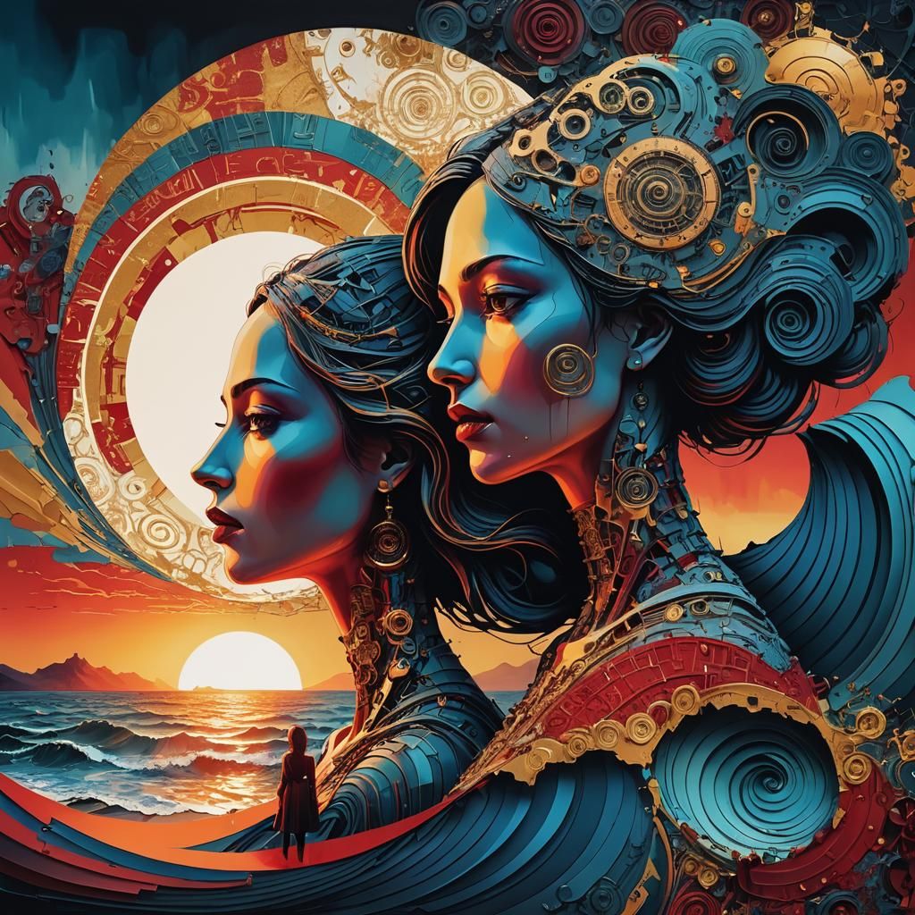 Melancholic Woman Dissolving into Wall with Byzantine Elemen...