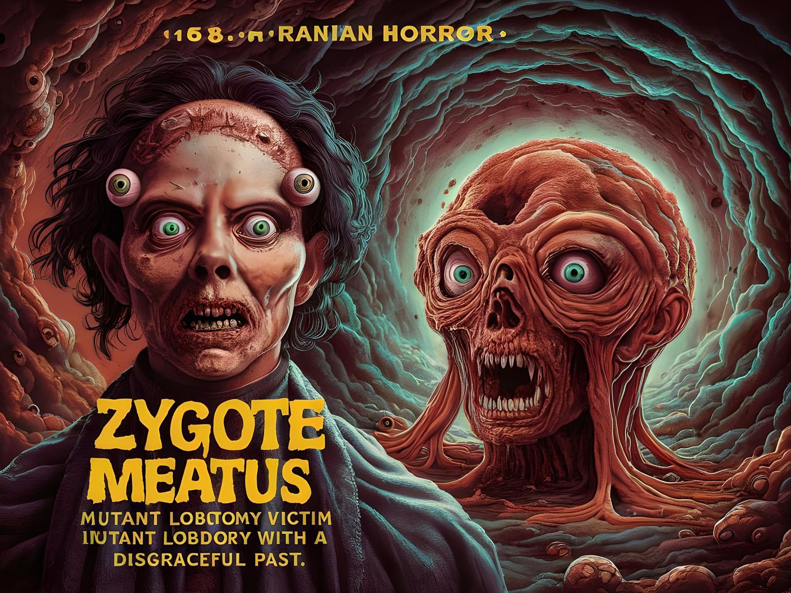 Grotesque Mutant in a Vintage Horror Movie Poster