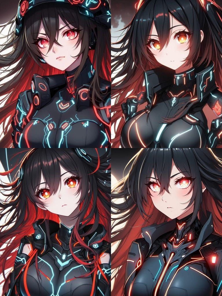 Anime Woman With Neon Lights and Abstract Visuals