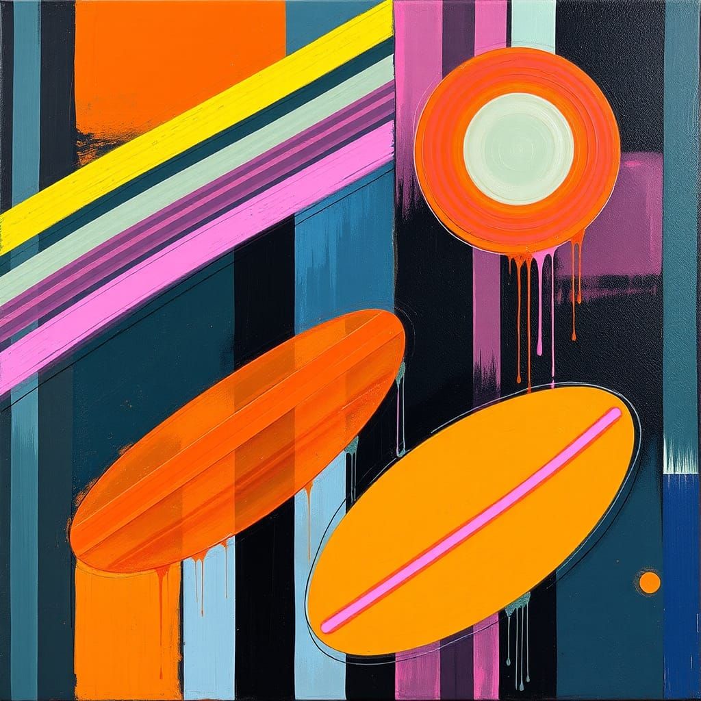 Abstract Oil Painting with Neon Accents