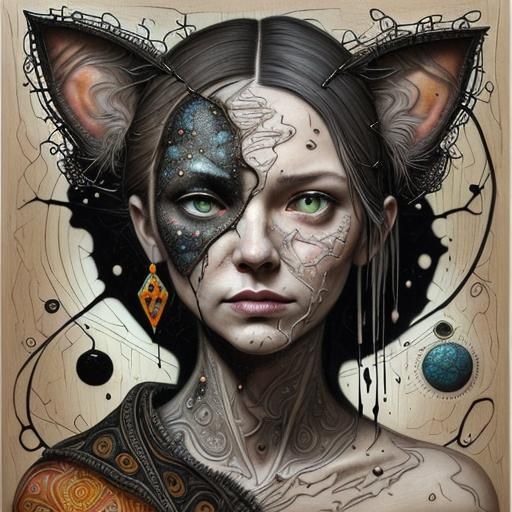 Cat-Human Hybrid in Mixed Media Claymation Style