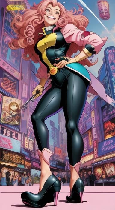 Smiling Girl with Pink Hair in Ghibli Anime Style