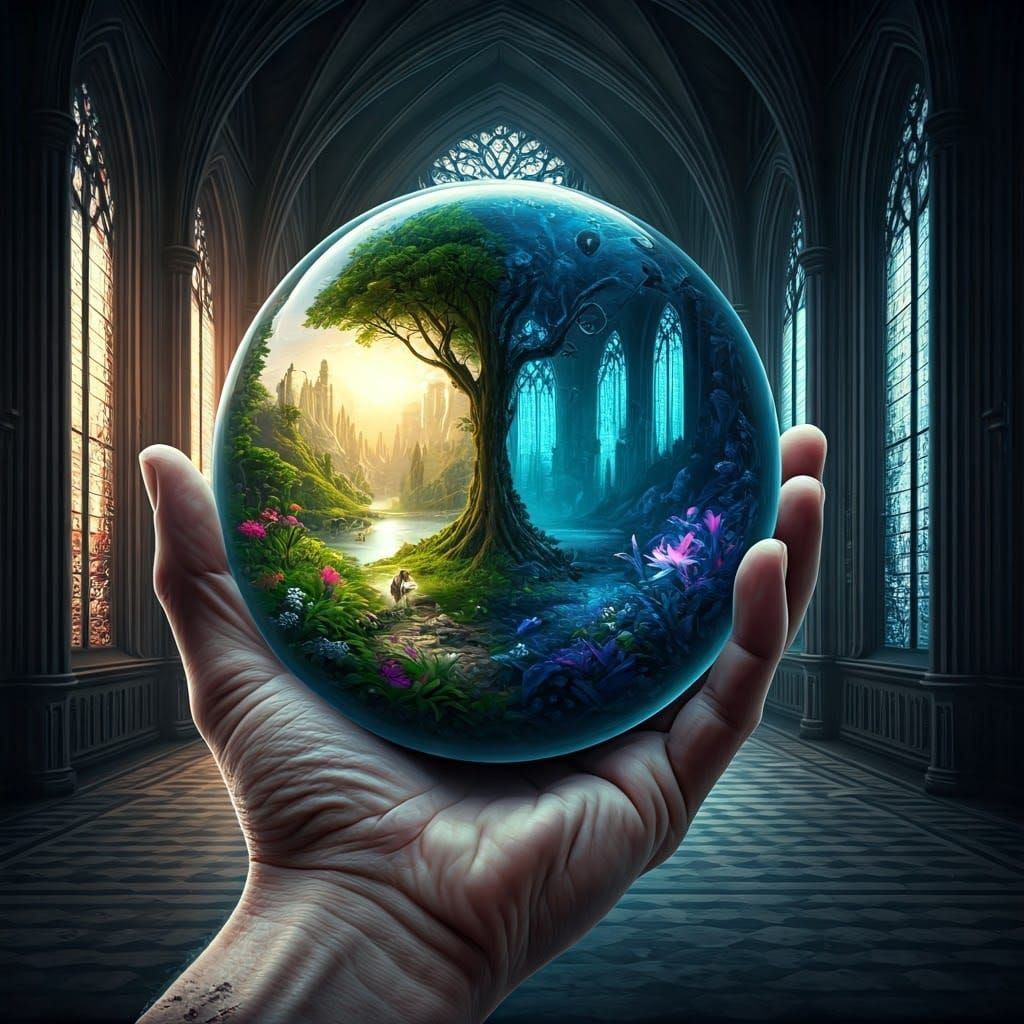 Glass Orb Containing Contrasting Worlds in Biomechanical Sty...