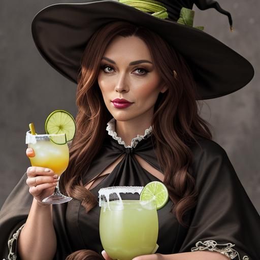Whimsical Witch Sipping a Margarita