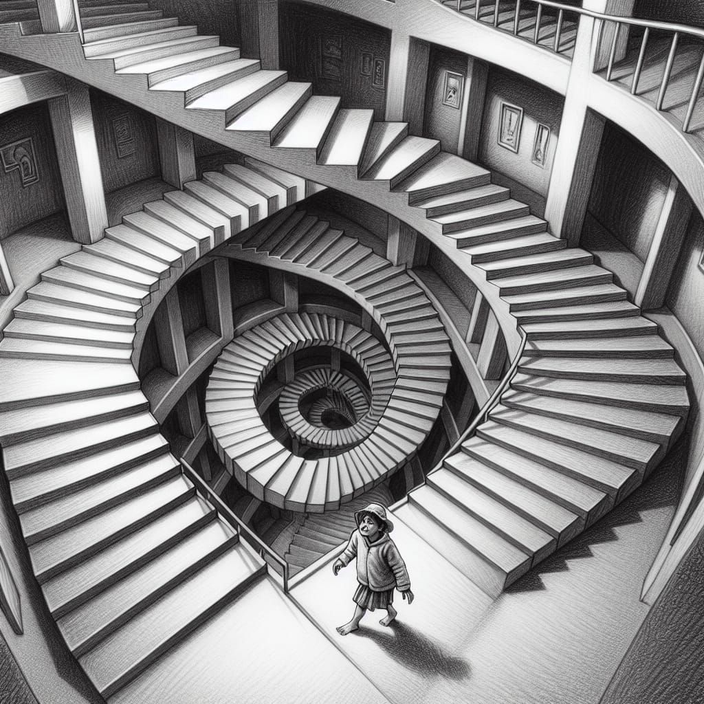 Surreal Staircase: Child's Journey Through Impossible Geomet...