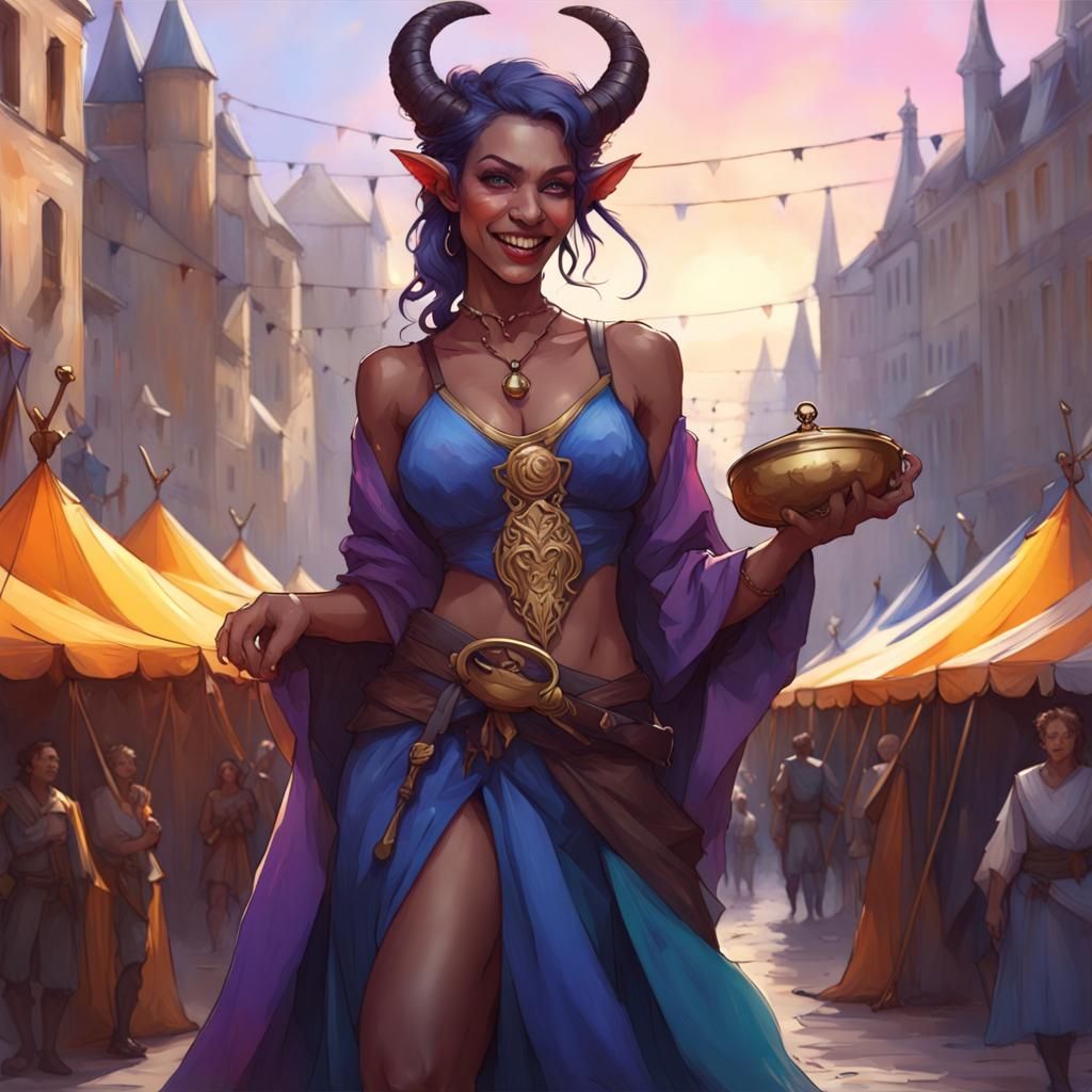 Tiefling Dancer in Exotic Dress: Hyperdetailed Portrait
