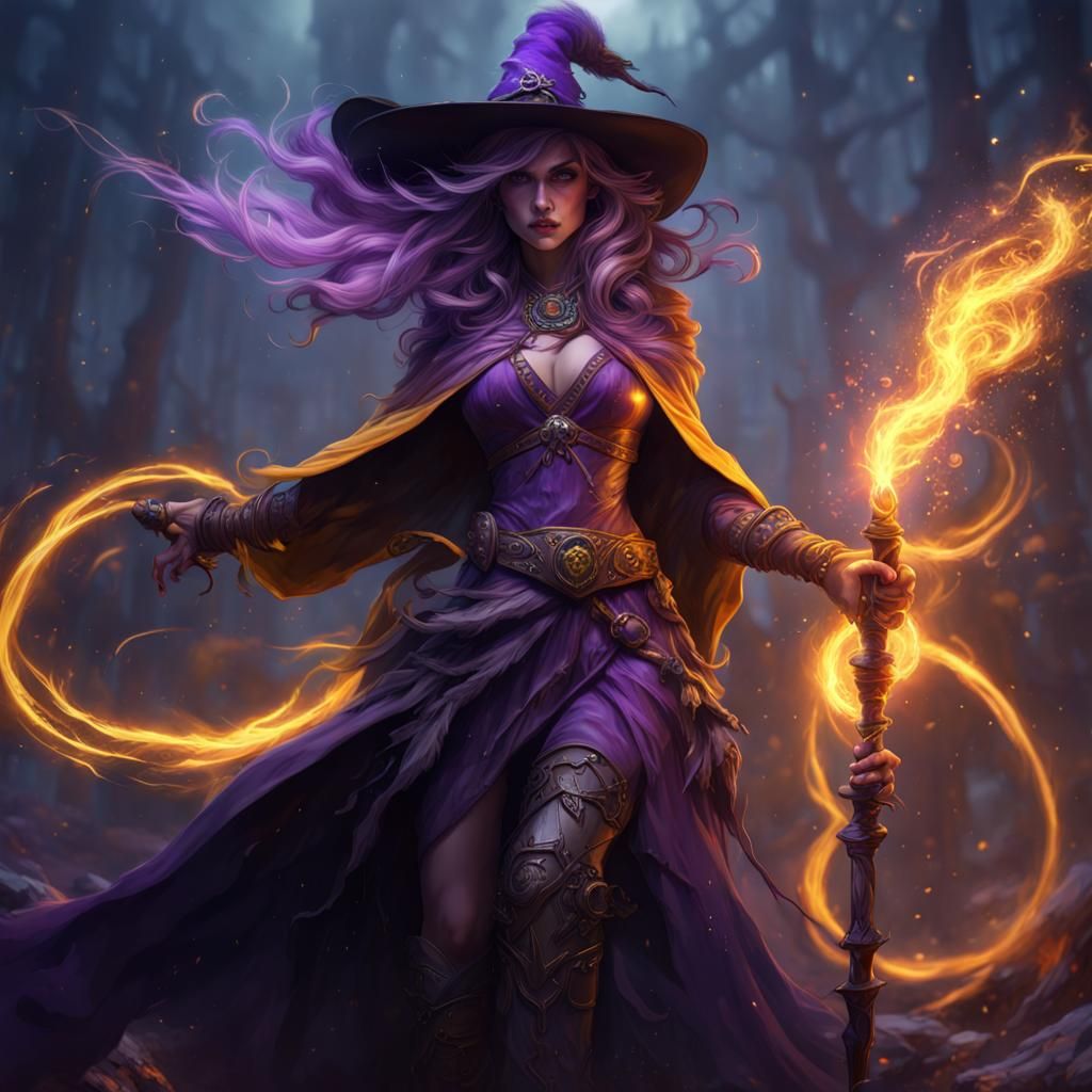 Dark Fantasy Witch with Powerful Staff