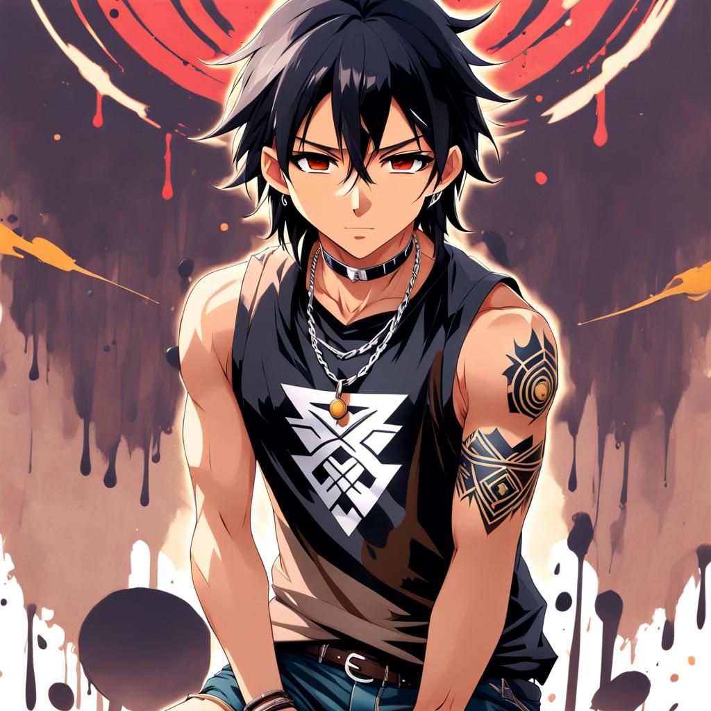 Handsome Native American Man in Anime Style