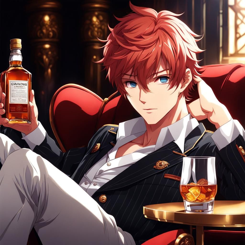 Anime Portrait: Man Relaxing with Whisky