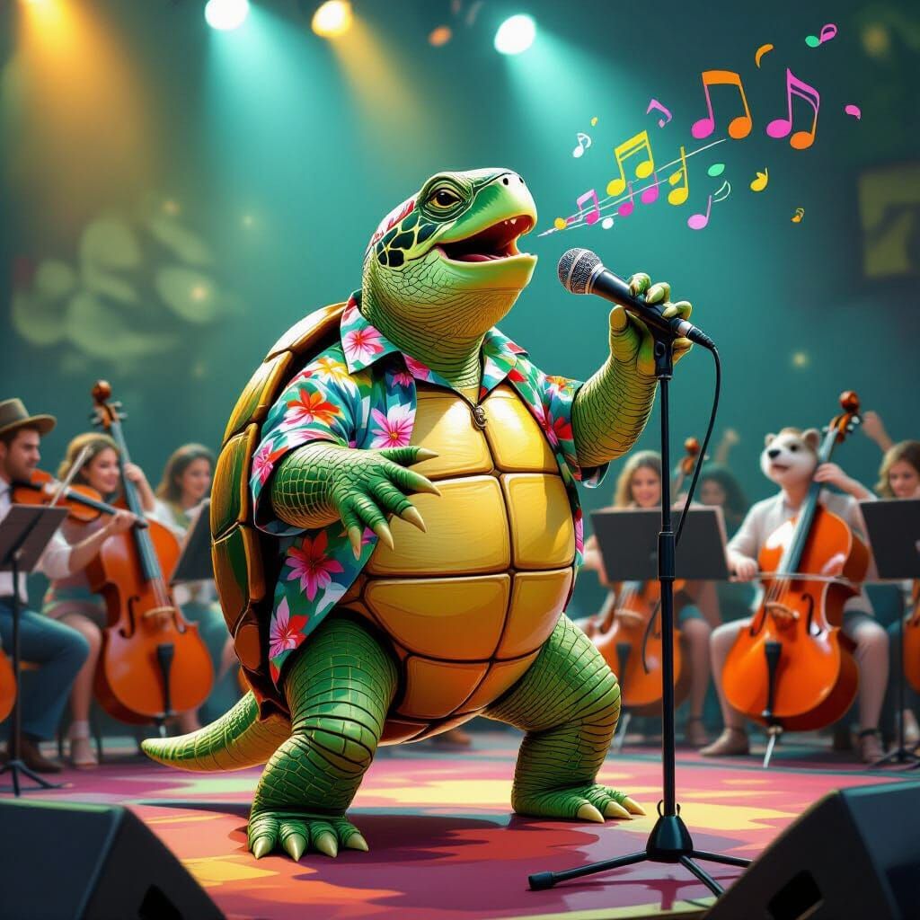 Turtle Singer with Orchestra on Stage