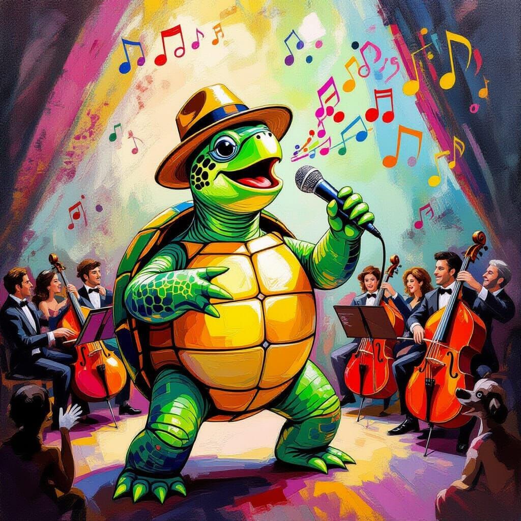 Turtle Singer in Bar with Orchestra, Matisse Style