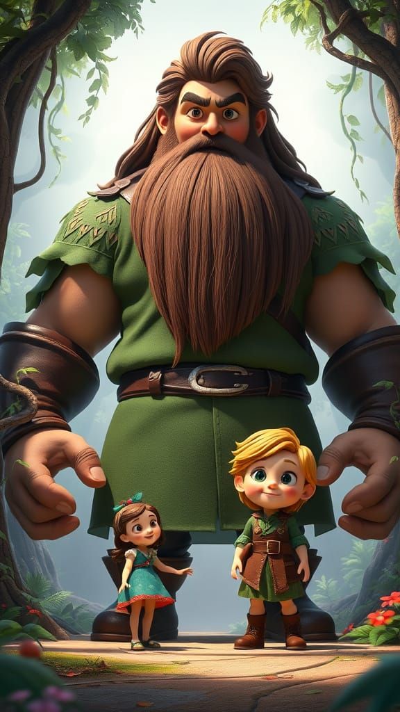 Sleeping Giant in Whimsical Fantasy Forest