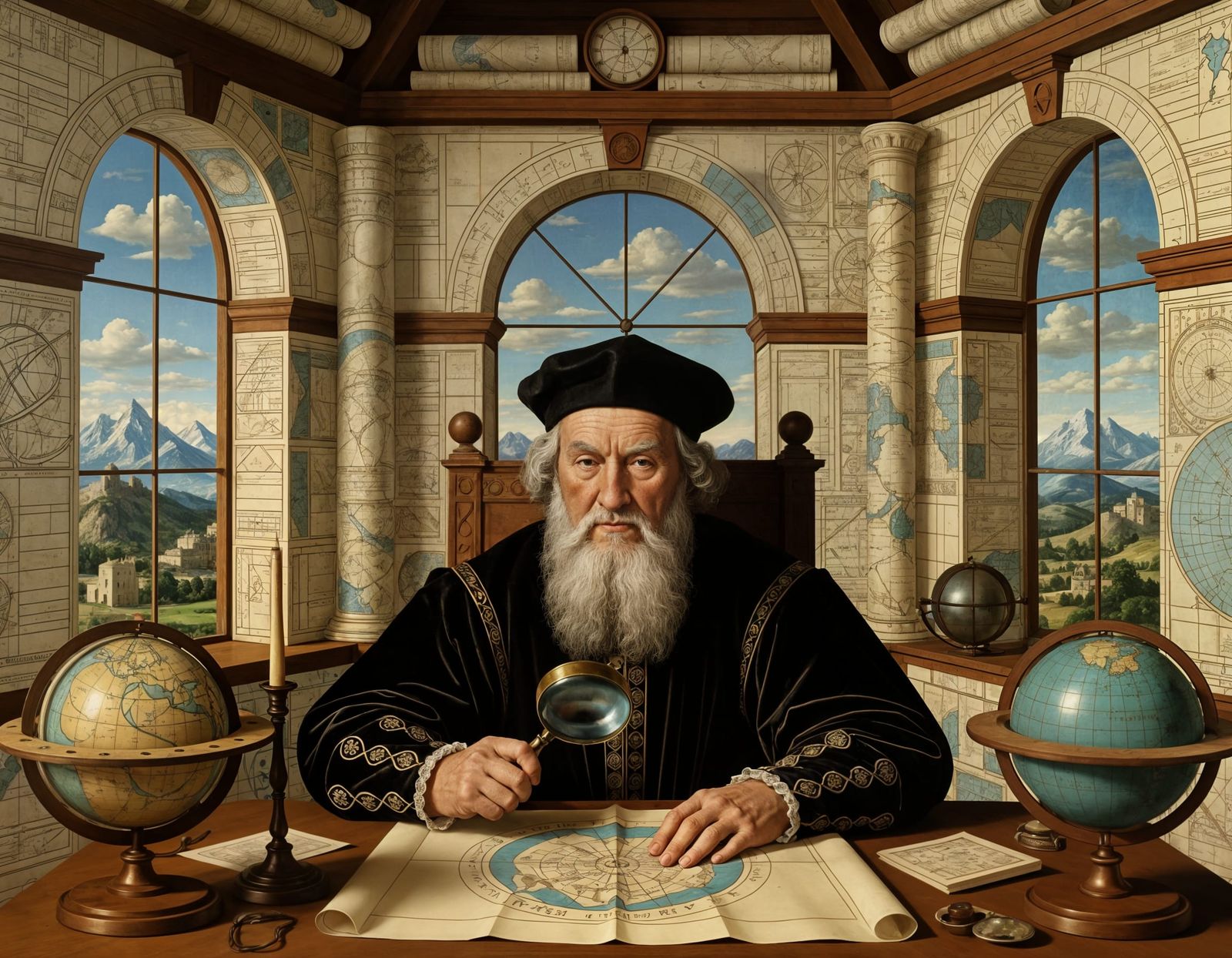 Renaissance Cartographer's Allegory in Arcimboldo Style