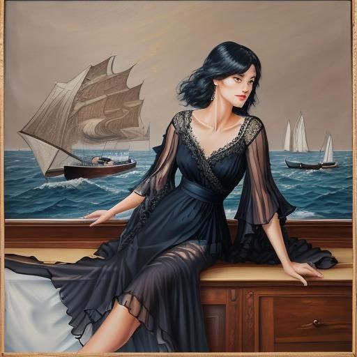 Amorous Woman in Speedboat: A Framed Painting