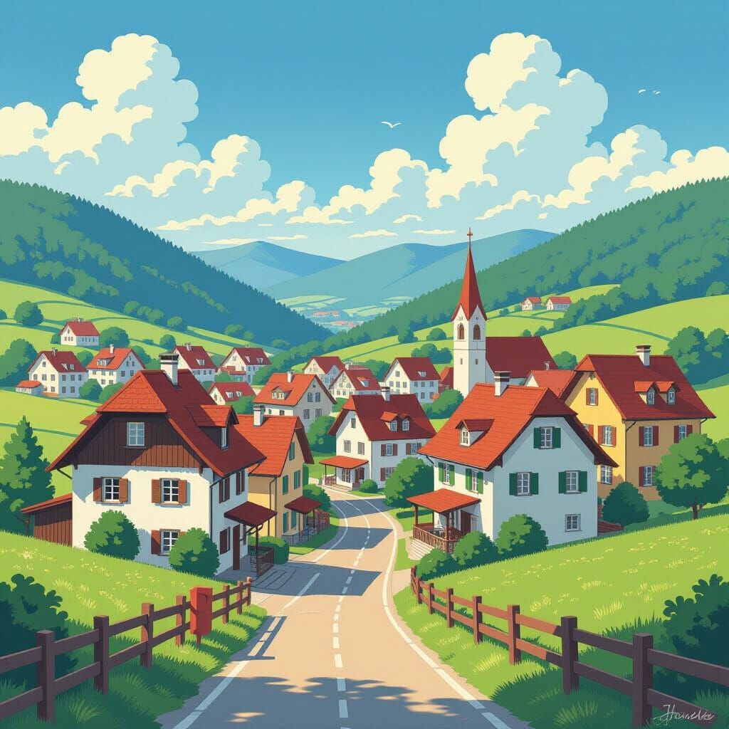 Liechtenstein Villages in Whimsical Animated Style