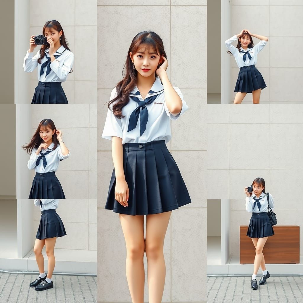 Girl in Seifuku Poses for Photos, Digital Art Style
