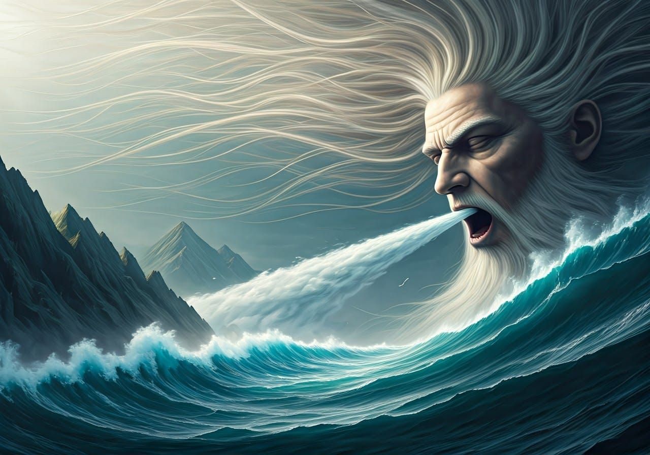 Wind God Sculpting Landscape in Surreal Style