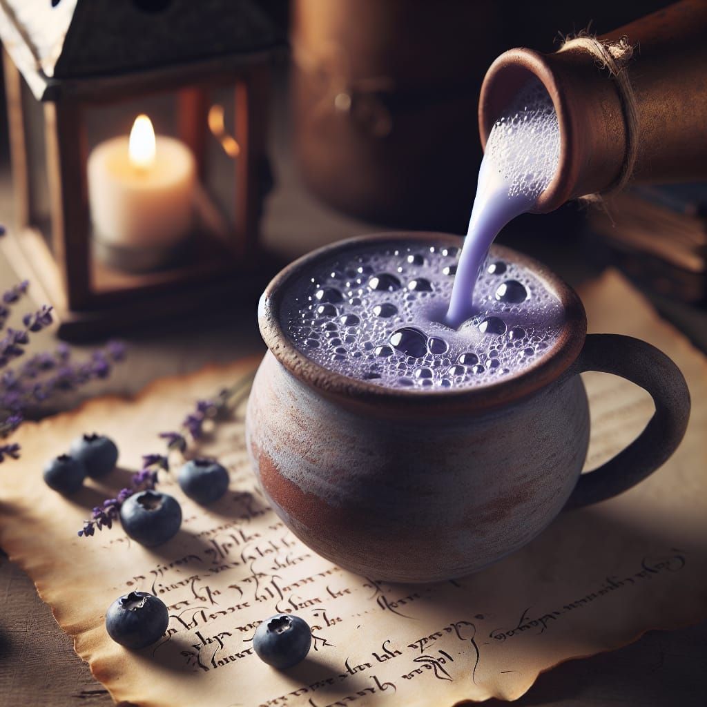Medieval Blueberry Moon Milk in Rustic Mug