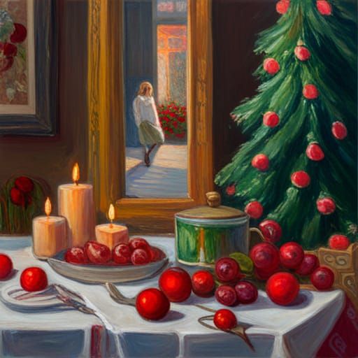 Romantic Christmas Scene in Impressionist Style